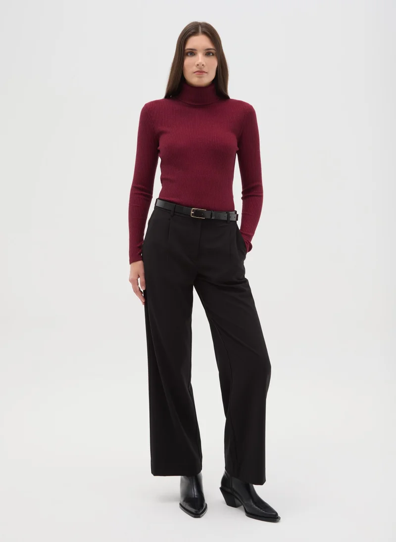 او في اس OVS Crew Neck Top With Long Striped Red Sleeves Regular Fit